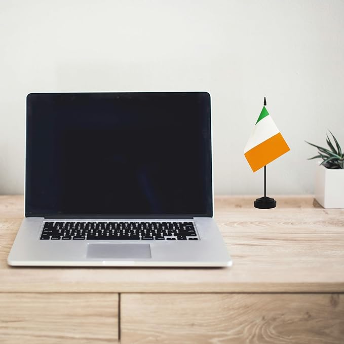 2 Pack Ireland Desk Flag Set, Irish Desktop Small Miniature Table Office Flag with 12" Black Pole and Black Base, Offices, Classroom, Home, Festival Decoration (Ireland)