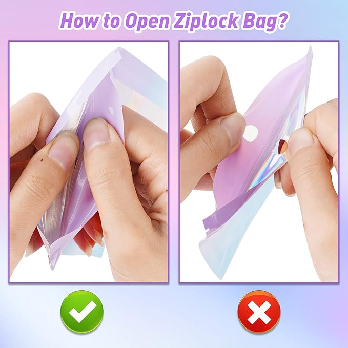 Funfery 100 Pack Gradient Holographic Bags,Mylar Resealable Bag with Zipper,Clear Window Packaging Pouch,Smell Proof Bags for Food Storage,Sample Jewelry Baggies(5.5x7.9In,Purple Blue)