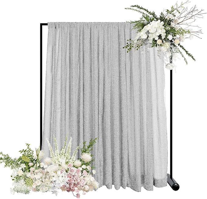 10FT x10FT Silver Metallic Spandex Backdrop, 1 Panel Glitter Sheer Photography Background, Stretchy Spandex Fabric for Wedding, Party, Baby Shower, Photo Booth Decor