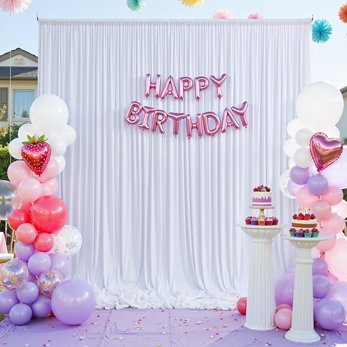 60×14 ft White Wrinkle Free Backdrop Curtain, Soft Silky Polyester Wedding Drapes 12 Panels 14ft Height Photo Backdrop Curtains for Parties Birthday Baby Shower Photography Background Cloth