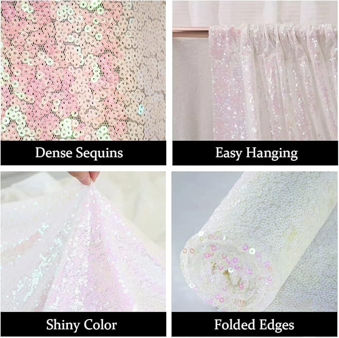4FTx8FT Iridescent Sequin Backdrop Curtains 2 Panels Sparkly Background Drapes for Parties Baby Shower Decorations
