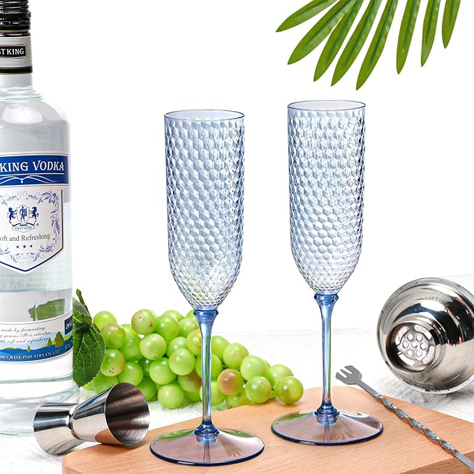XUWAIDSGN 48 Pack Blue Detachable 2 piece Champagne Flutes 5.5 Oz Unbreakable Plastic Mimosa Disposable Champagne Glasses Drinking Cups Stemmed Reusable Wine Toasting Glasses for Wedding