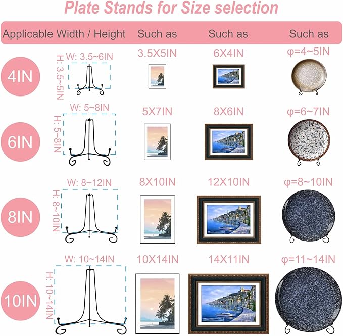 8PCS Premium Black Iron Plate Stands for Display 4 Inch, Decorative Solid Metal Plate Holders for Displaying, Mini Easel, Frame, Book, Card, Plaque, Bowl, Picture Stands for Display