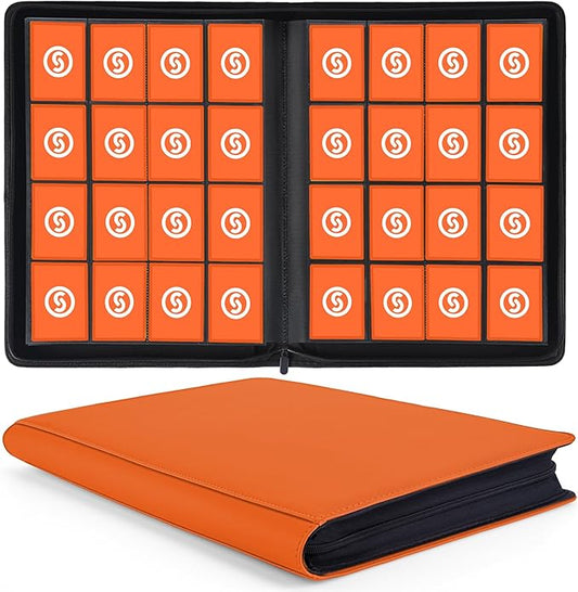 1000+ Pockets Trading Card Binder, Premium 16 Pocket Card Binder, Ringless Side Loading Collection Album Holder Folders for MTG, TCG, Game Cards & Sports Cards (Orange)