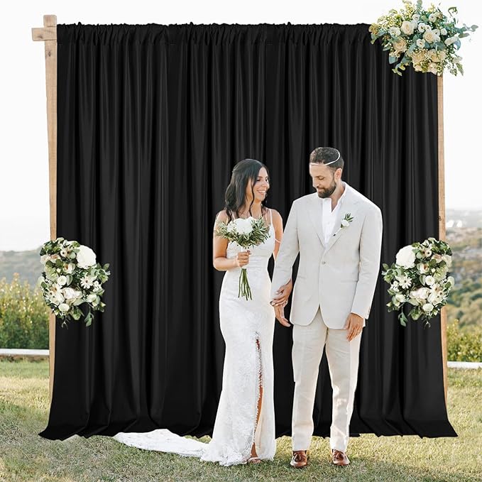 Sugargirl 10x10FT Black Backdrop Curtains Polyester Photo Backdrop Drapes Curtains 2 Panels with Rod Pockets for Party Birthday Wedding Photography Home Decoration