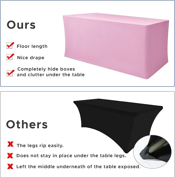 Nasitos Pink Fitted Table Covers Stretch Spandex - 72 x 30 Inch - 4 Pack Rectangle Table Clothes for 6 Foot Folding Tables, Wrinkle Resistant Tablecloths for Parties, Trade Show, Craft Show, Birthday