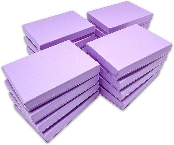 TheDisplayGuys - 25-Pack #53 Kraft Paper Cardboard Gift Boxes/Jewelry Cases w. Cotton Padding & Lid - Purple - (5.4" x 3.9" x 1.0")