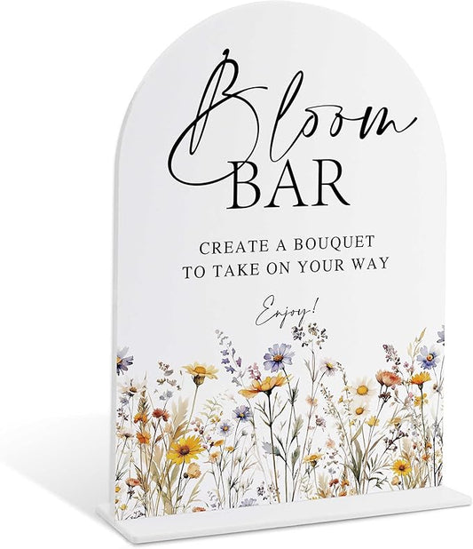 Wedding Signs for Ceremony and Reception, Boho Floral Acrylic Bloom Bar Sign, Wedding Signage with Stand, Bridal Shower Table Centerpieces, Bloom Bar Supplies for Engagement Reception Event Party, 20