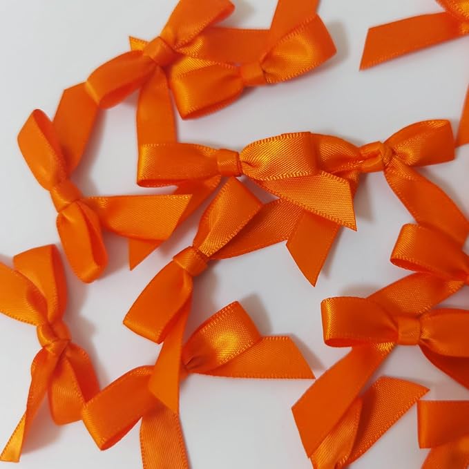 50pcs 1-1/2" Mini Orange Satin Ribbon Bows Without Twist Ties for Crafts Gift Wrapping Packing Christmas Decoration (Orange)