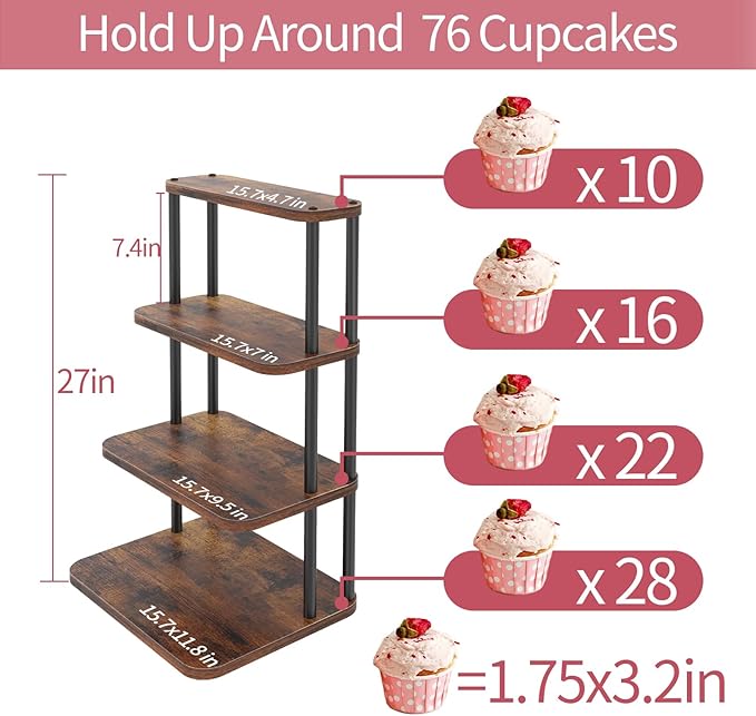 Cupcake Stand, 4 Tier Cupcake Stand for 50 Cupcakes, Wood Cake Stand, Rustic Dessert Table Display Set Tiered Tray Stand, Serving Tray Cake Stands for Party Wedding Birthday