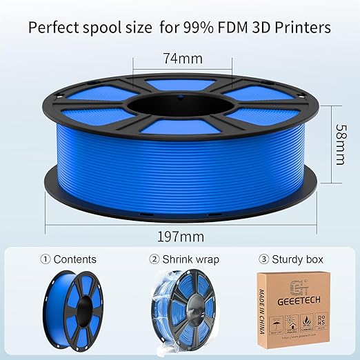 Geeetech PLA Filament 1.75mm, Neatly Wound Blue 3D Printer Filament, Tangle-Free 1kg Spool (2.2lbs), Dimensional Accuracy +/- 0.02mm, Fits Most FDM 3D Printers