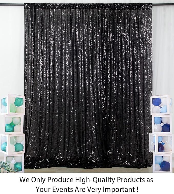 ShinyBeauty Sequin Drapes - Black 7FTx7FT Glitter Backdrop Fabric - 96Inches Long - Photography & Graduation Backdrop