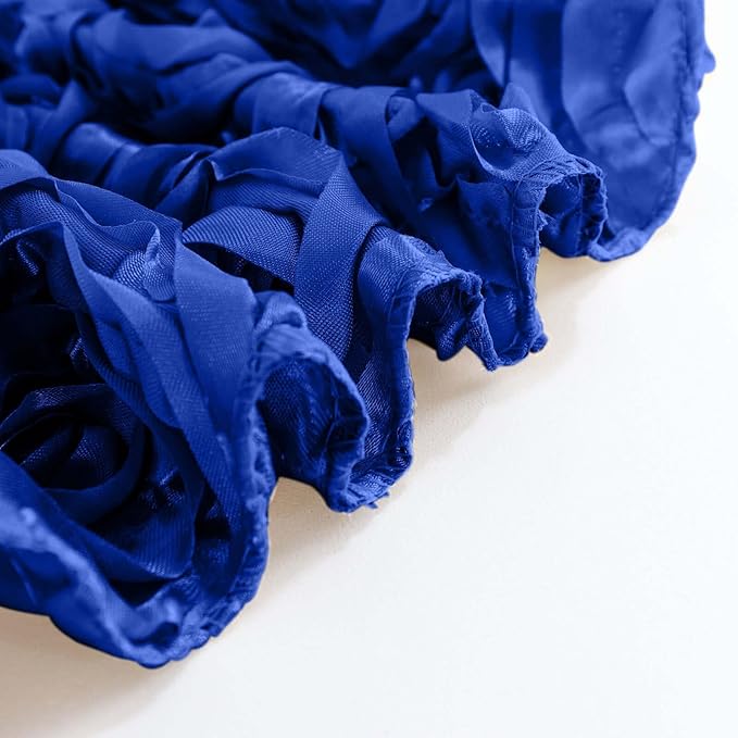 Efavormart 90"x132" Wholesale Rectangle Table Cover Royal Blue Grandiose Rosette 3D Satin Tablecloth for Wedding Party Event