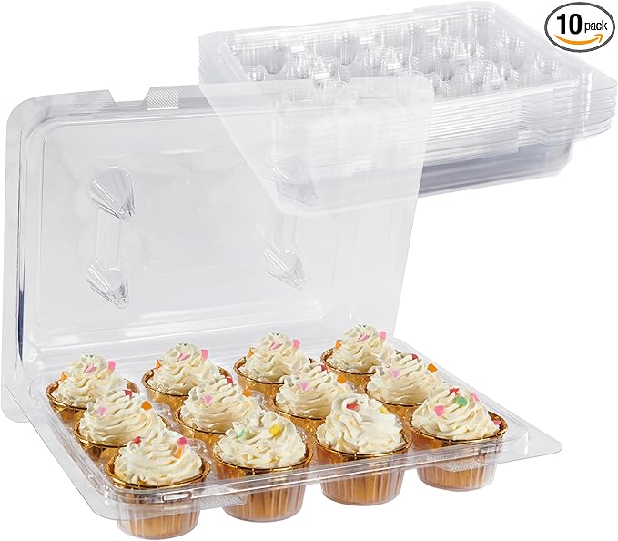Cupcake Carriers for 12 Cupcakes,Premium Crystal-Clear Cupcake Boxes - 12 Sets of 10-Pack Standard Size, Easy Access, Eco-Friendly