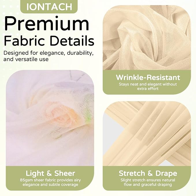 Wedding Arch Draping Fabric 29" x 19Ft Sheer Drapes for Backdrop Wedding Ceremony Reception Ceiling Decor Curtain Baby Bridal Shower Decoration (Champagne, 1 Panel)