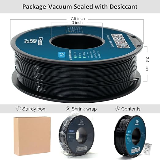 Geeetech Silk PLA Filament 1.75mm for 3D Printer, Metal-Like Shiny 3D Filament 1kg (2.2lbs) 1 Spool, Dimensional Accuracy +/- 0.02 mm, Silk Black