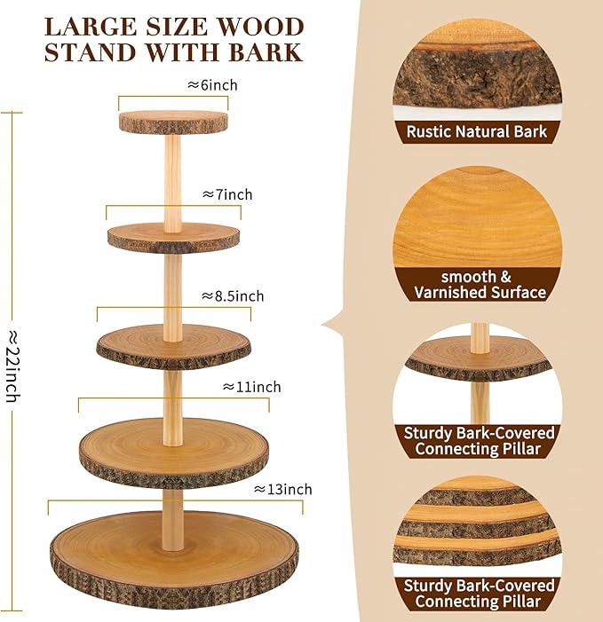 5-Tier Rustic Wooden Cupcake Stand - Large Capacity Display Stand for Woodland Baby Showers, Weddings, Birthdays, Parties, and Farmhouse Decor.