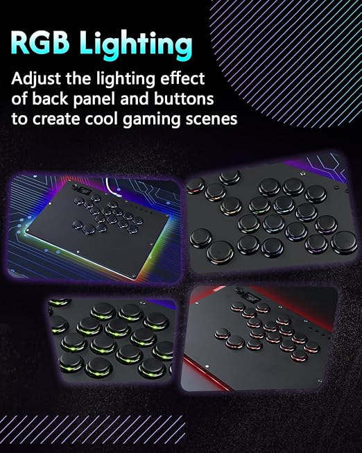 GuileKeys Leverless Controller Arcade Stick GK-16, All-Button Arcade Controller with Multi-function Button for PS4/PS3/PC/Switch, Arcade Fight Stick with RGB/Turbo/Hot-Swap/Low Profile Switch Black