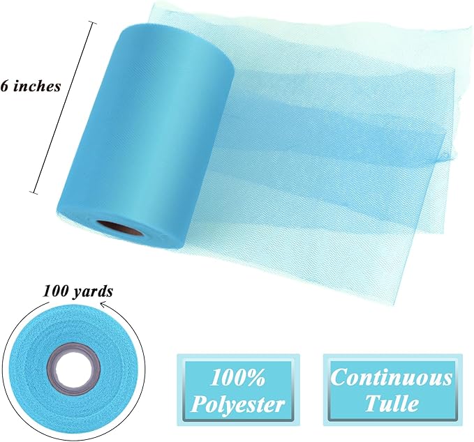 Turquoise Tulle Fabric Roll 6”by 100 Yards (300 ft) Soft Tulle Spool for DIY Crafting Favor Supplies, Tutus, Wedding, Party Decorations, Gift Wrapping