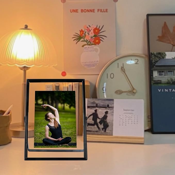 Black Floating Frame (5"x7", Vertical), For Picture 4x6, 3x5, 2x3, Tabletop Shelf Photo Frame, Classy Gift For Festival, Wedding, Home or Office Décor