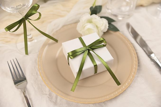 Olive Green Satin Ribbon 1/4 inch X Continuous 25 Yards, Single Face Polyester Ribbon Perfect for Gift Wrapping, Flower Bouquet, Wedding Decor, Crafts, Bow Making, Sewing and More