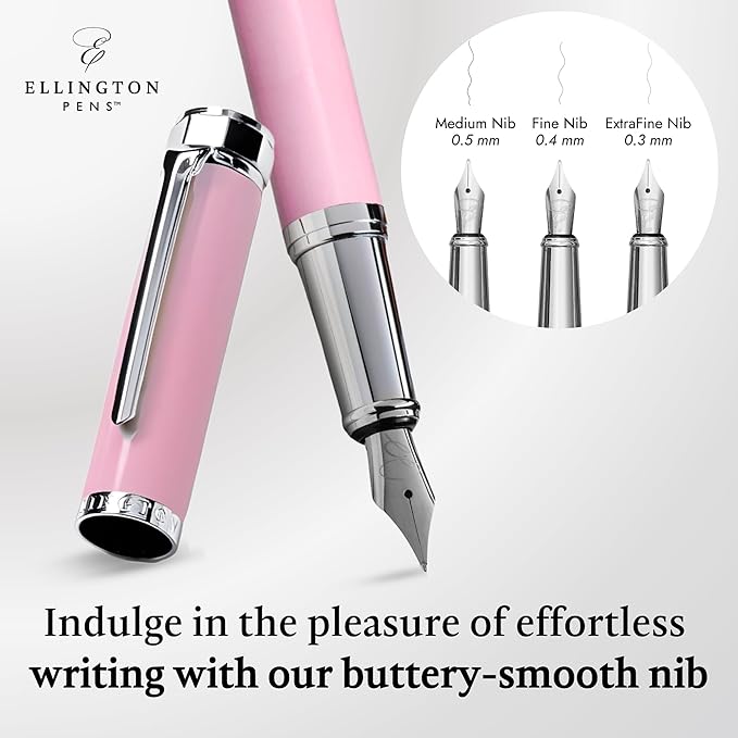 Ellington Pens Luxury Fountain Pen Set- Fountain Pens for Writing - Smooth Extra Fine Nib - Includes Refillable Ink Converter, 3 Ink Cartridges [Black & Blue], Gift Box - Elegant Calligraphy