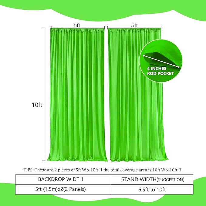 2 Panels Green Backdrop Curtain, 10 x 10 Feet Background Curtains for Parties, Baby Showers, Bachelorette Halloween, Christmas Birthday Party Photoshoot Backdrop Curtains Decorations