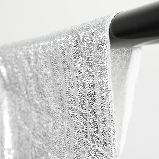 Poise3EHome 5Ft x 7Ft Silver Sequin Backdrop, Glitter Thick Satin Sequin Background Drapes, Sparkly Photography Curtain, Sequence Xmas Thanksgiving Backdrop for Wedding Party Holiday Festival Decor