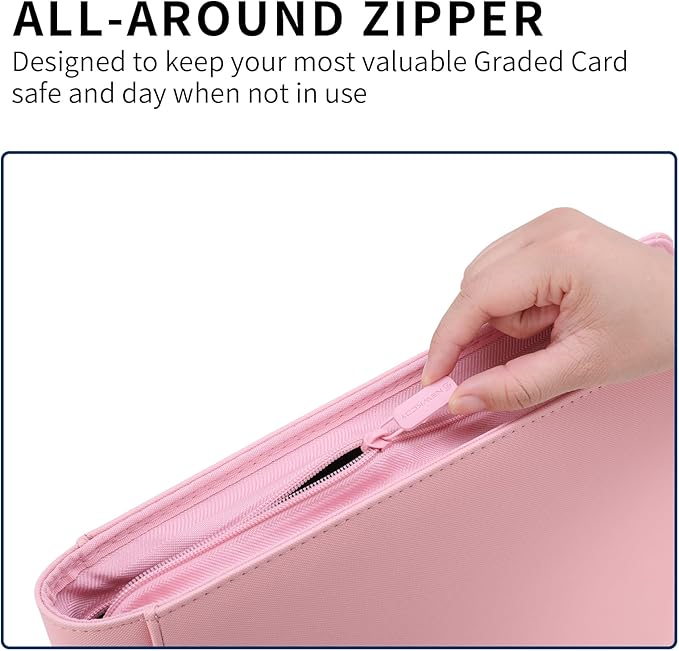 Snekdy premium 1024-pocket trading card binder, 16-pocket cards album, waterproof PU-leather Cover album with side loading, holds gaming, baseball, basketball & sports cards (Pink)