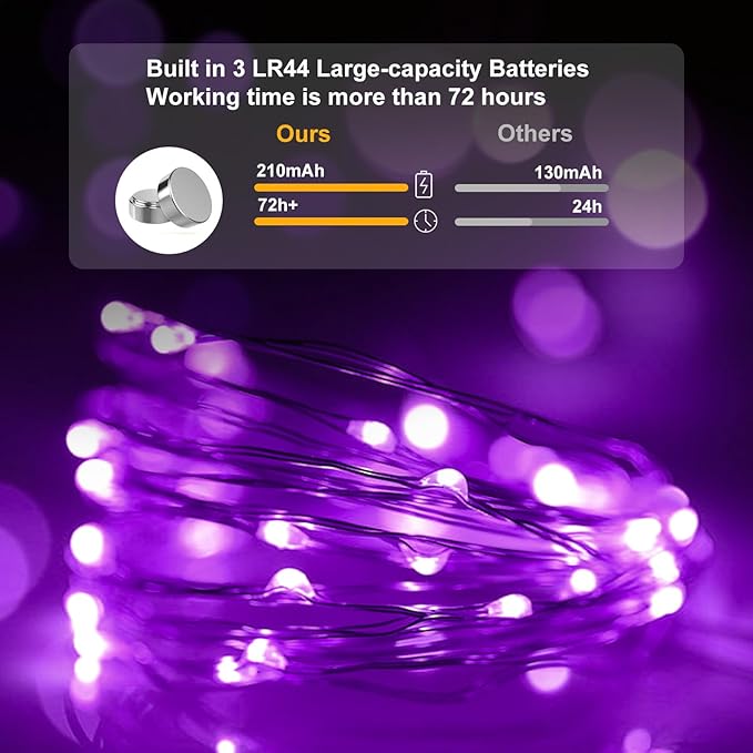 pozzolanas 12 Pack Purple Battery Operated String Lights - 7ft Waterproof Fairy Lights with 20 LEDs for Home, Mason Jar, Party, Wedding, Halloween, Christmas Decorations
