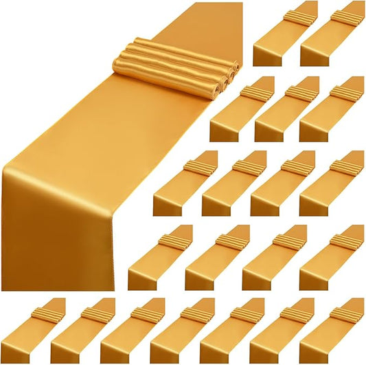 20 Pack Gold Satin Table Runner,12 x 108 inch Long Premium Smooth Gold Table Runners for Wedding, Banquets, Birthday, Party, Engagements,Table Runners fit Rectangle and Round Table