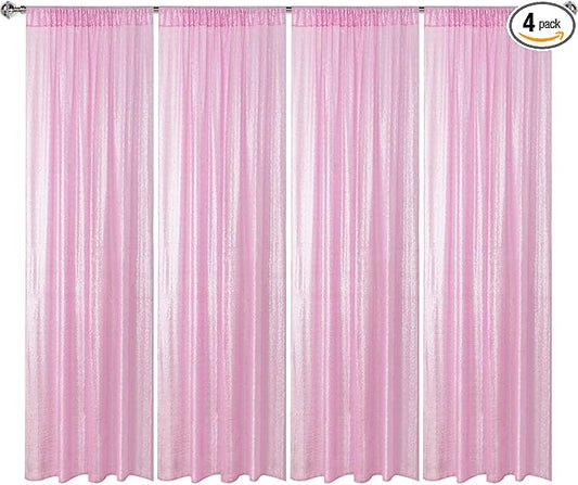 Sugargirl Matte Pink Sequin Backdrop Curtain 4 Panels 2FTx8FT Glitter Pink Background Drapes Sparkle Photography Backdrop for Party Wedding Birthday Wall Decoration