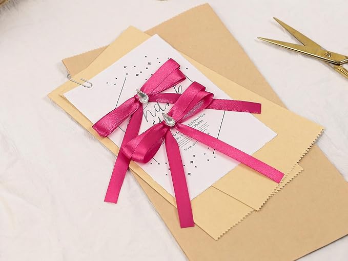 Rose Red Satin Ribbon 3/8 inch X Continuous 100 Yards, Single Face Polyester Ribbon Perfect for Gift Wrapping, Flower Bouquet, Wedding Decor, Crafts, Bow Making, Sewing and More