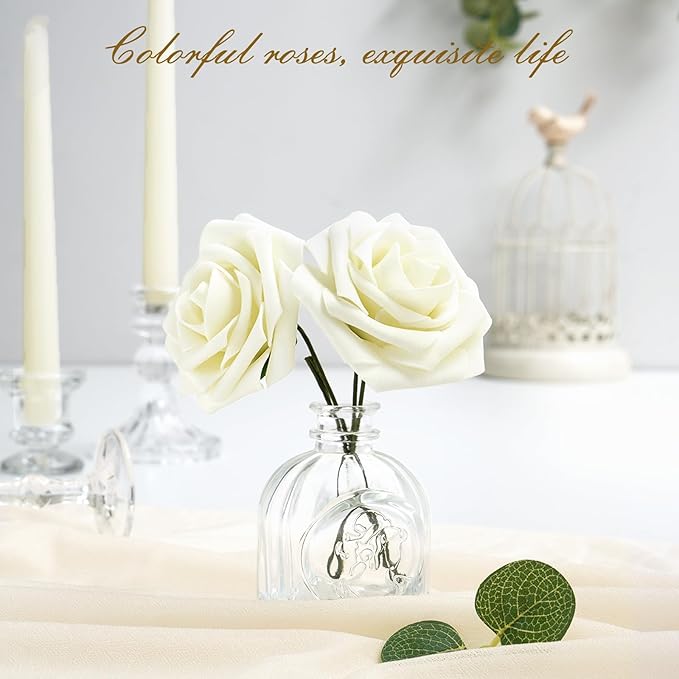 BLEUM CADE 36Pcs Artificial Flowers Fake Roses with Stems, Ivory White Boxed Foam Roses for DIY Bouquets Centerpieces Wedding Party Arrangement Bridal Shower Decor