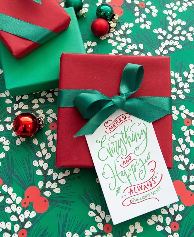 Personalized Gift Tags, Thank You Tags for Wedding Birthday Business Party Favors, Custom Hang Tags with Your Text and String, 2 X 3.75 Inch (Wreath Pattern 8)