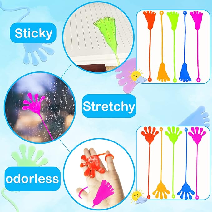 Large Sticky Hands Bulk Party Favors Supplies Toy Gifts for Kids (100 PCS), Halloween Goodie Bag Stuffer Fillers for Toddlers,Class Non Candy Treats Prizes Pinata Parade Throw Giveaways for Boys Girls