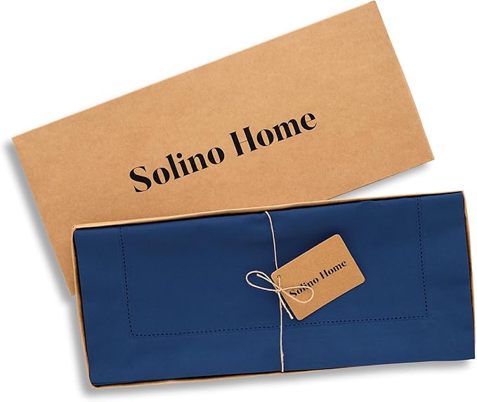 Solino Home Cotton Linen Lapis Blue Table Runner 72 Inches Long - Hemstitch Table Runner 14 x 72 Inch for Dresser, Dining, Fall, Autumn, Halloween