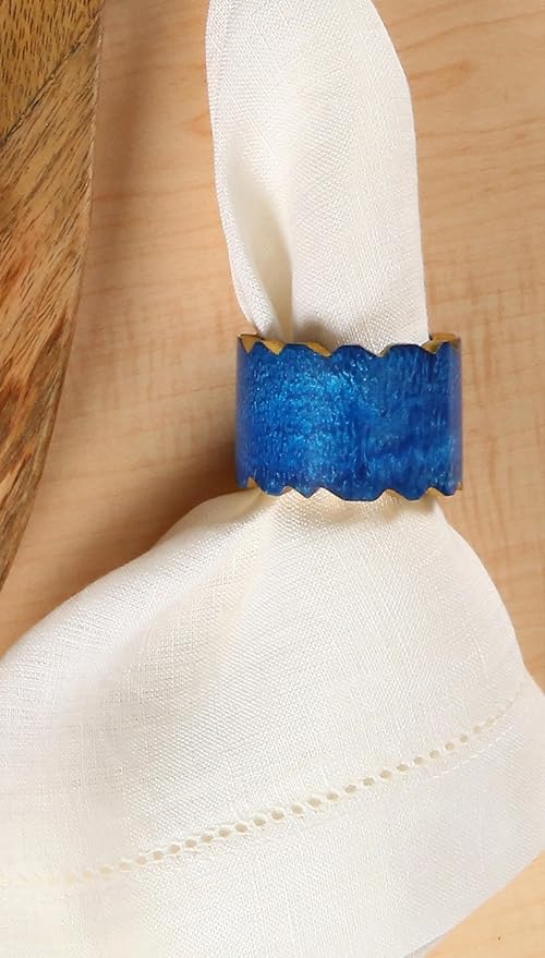 Handmade Epoxy Napkin Rings Set of 12 | Elegant Table Decor for Dining, Weddings & Events | Durable & Stylish Napkin Rings Holders | Art Deco Design (Blue Gold) - ALPHA Living HOME