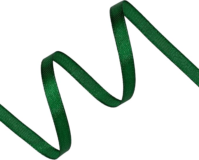 Green Satin Ribbon 1/4 inch X Continuous 50 Yards, Single Face Polyester Ribbon Perfect for Gift Wrapping, Flower Bouquet, Wedding Decor, Crafts, Bow Making, Sewing and More