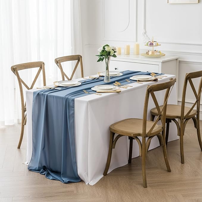 6Pack 9ft Chiffon Table Runner 14x108 Inch Sheer Romantic Table Runner for Wedding Birthday Party Bridal Shower Outdoor Decoration-Dusty Blue