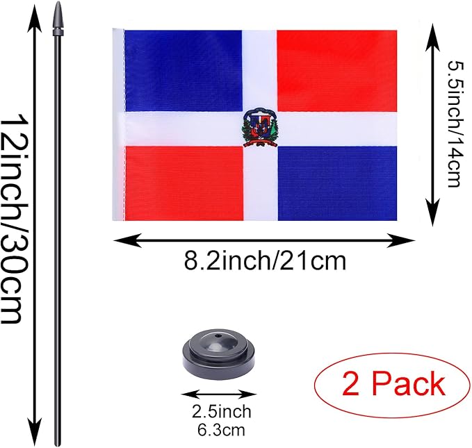 WXTWK 2 Pack Dominican Flag Dominican Deluxe Desk Flag Set - Mini Small Dominican Republic Table Office Flags with Black 12" Solid Pole Stand Base Classroom Meeting Desktop Decorations
