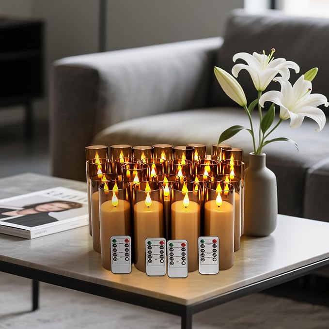 24-Pack Grey LED Flameless Pillar Candles with Remote Control - Perfect for Home, Parties, and Special Festivals Decorations - Indoor/Outdoor