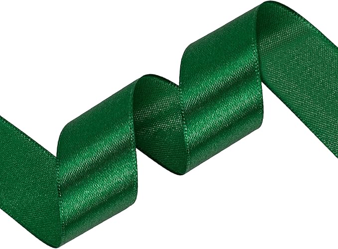 Green Satin Ribbon 1 inch X Continuous 50 Yards, Single Face Polyester Ribbon Perfect for Gift Wrapping, Flower Bouquet, Wedding Decor, Crafts, Bow Making, Sewing and More