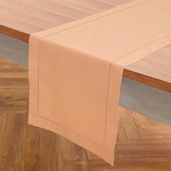 Solino Home Cotton Linen Peach Bloom Table Runner 72 Inches Long - Hemstitch Table Runner 14 x 72 Inch for Dresser, Dining