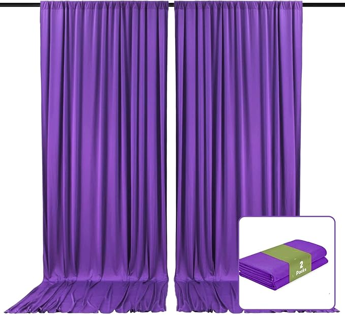 2 Panels Purple Backdrop Curtain, 10 x 10 Feet Background Curtains for Parties, Weddings, Baby Showers, Bachelorette Halloween, Christmas Birthday Party Photoshoot Backdrop Curtains Decorations