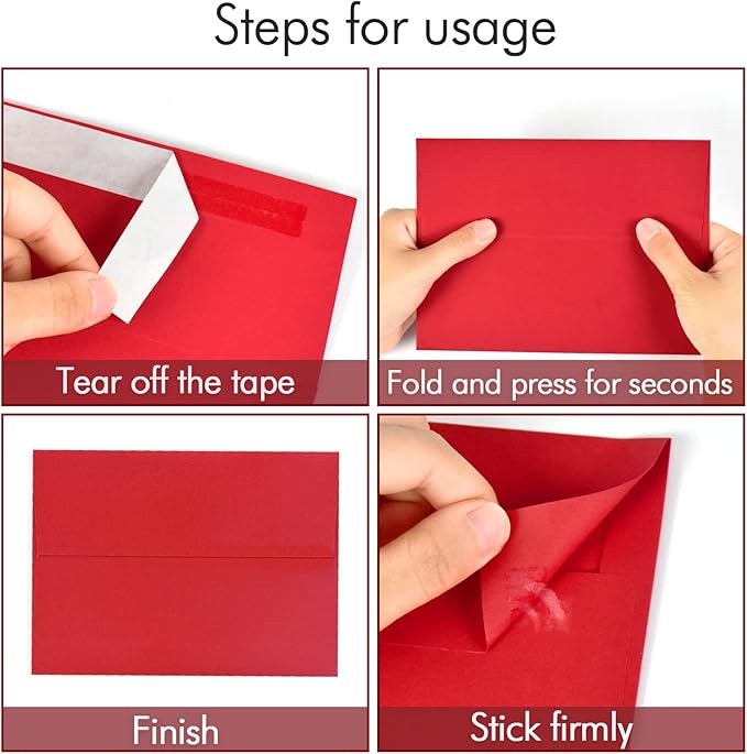100 Pack A2 Red Envelopes Self Sealing Adhesive Perfect for Weddings, RSVP, Invitations, Baby Shower,Greeting Cards,Announcements, Thank You Notes| A2(4.375 x5.75 Inches)