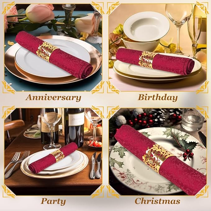 150PCS Rose Flower Paper Napkin Rings, Simple Napkin Holders Dinner Tables Rings Elegant Ornament Table Setting Decoration for Wedding, Christmas, Thanksgiving, Holiday, Party (Gold)