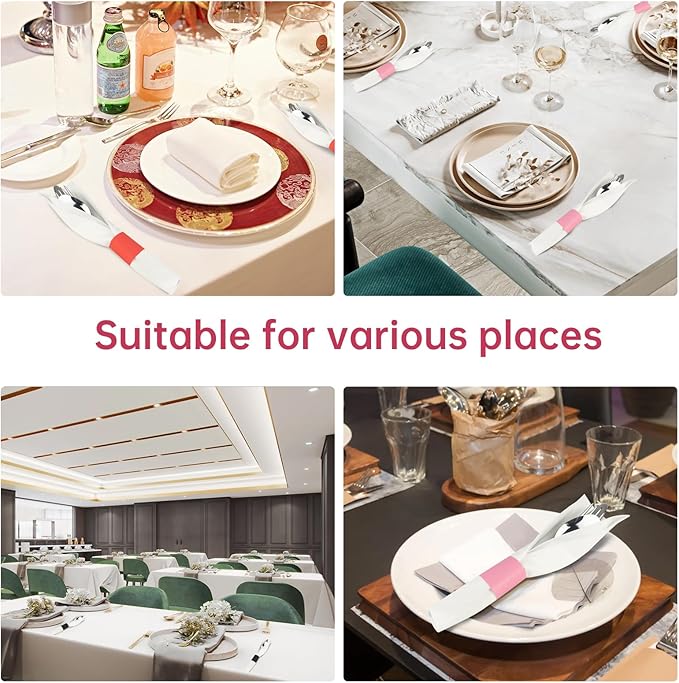 Germiwipe Paper Napkin Band Box of 500,Napkin Rings Self Adhesive,Silverware Wraps Bands (Red, Red-500pcs)
