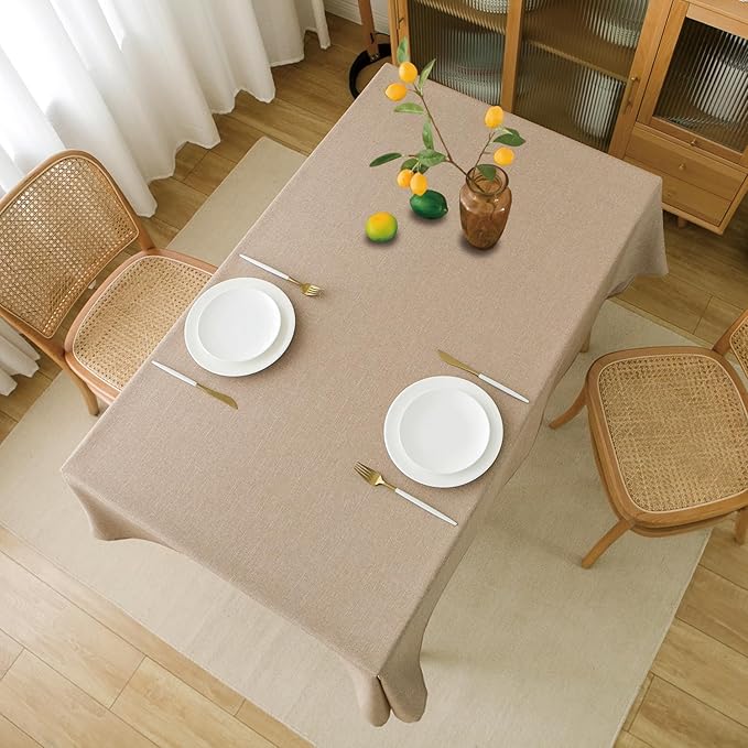 NLMUVW Linen Table Cloth Rectangle 6ft, Burlap Tablecloth Rectangular Tan Dining Table Cover Water Resistant for Kitchen Party Cafe, 54 x 78 Inch
