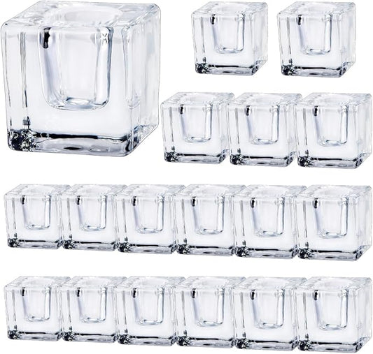 Glass Candlestick Holders Bulk for Taper Candles, Set of 18 Clear Glass Candle Holders for Family Party, Church and Wedding